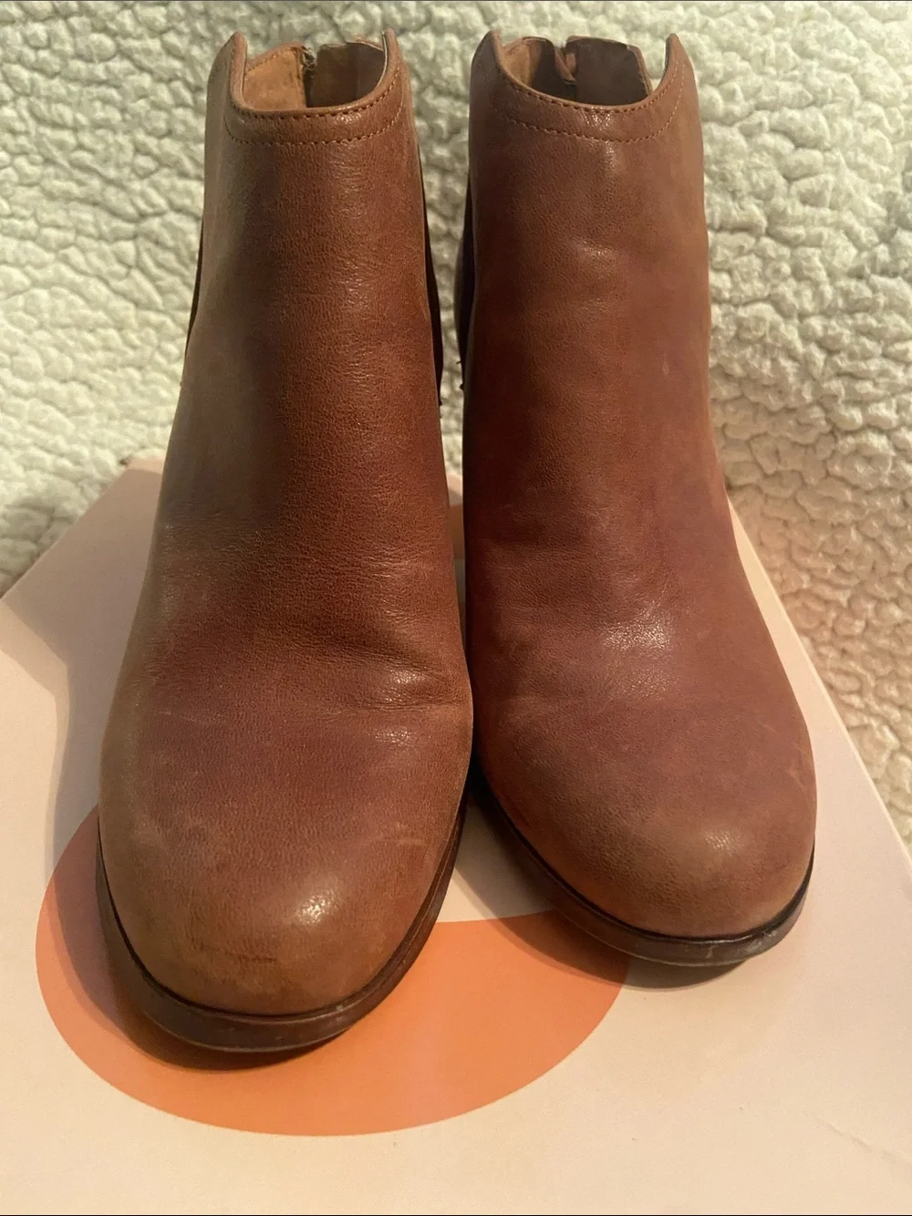 Gianni Bini Brown Leather Block Heel Ankle Booties